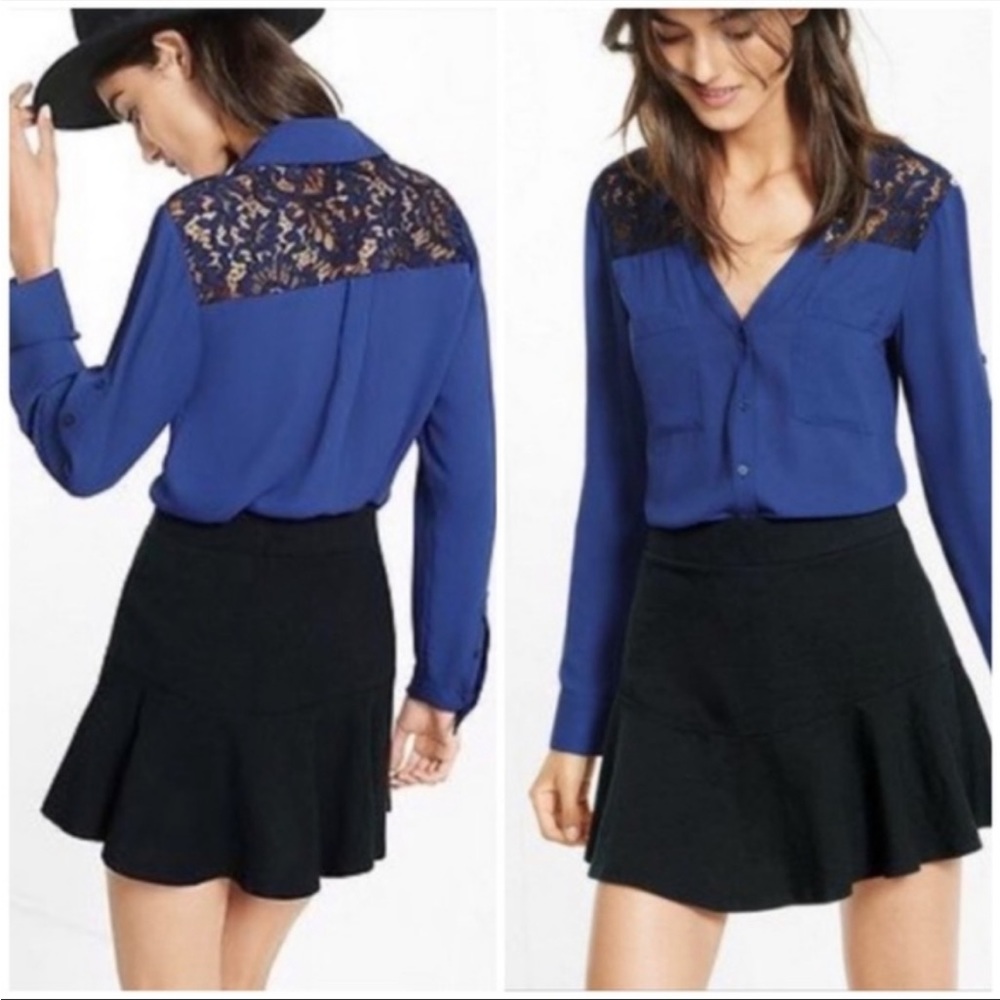 Express Lace Detail Slim Fit Yoke Blouse